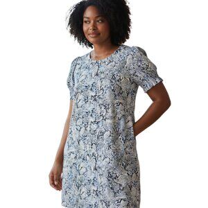 Chico's Sheath Dress Size 3 (16-18) Blue and Black Snake Print Shirred Sleeves